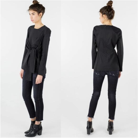 JUST FEMALE Sunday Blouse Tie Detail in Black - Picture 2 of 14